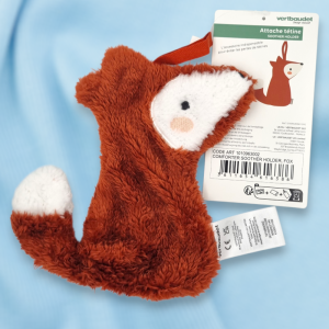 SOS doudou renard VERTBAUDET attache tétine plat roux et blanc