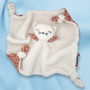 SOS doudou chat VERTBAUDET carré plat blanc dos en lange panthère marron