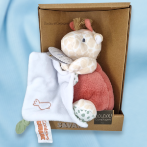 SOS doudou girafe DOUDOU & CIE Couleurs Savane petite peluche avec doudou plat rose et beige DC4071