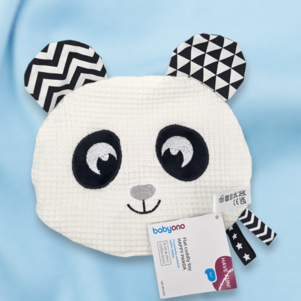 SOS doudou panda BABYONO plat blanc et noir nid d'abeille