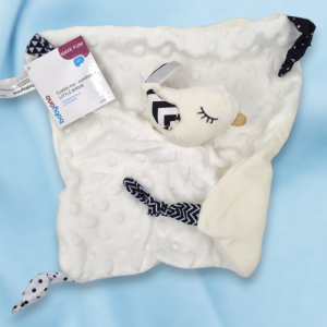 SOS doudou oiseau BABYONO plat blanc et noir