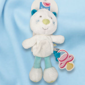 SOS doudou chat Sucre d'orge attache tétine Tetinou blanc et bleu