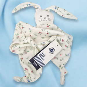 SOS doudou lapin PETIT BATEAU plat blanc écru motifs fruits et feuilles