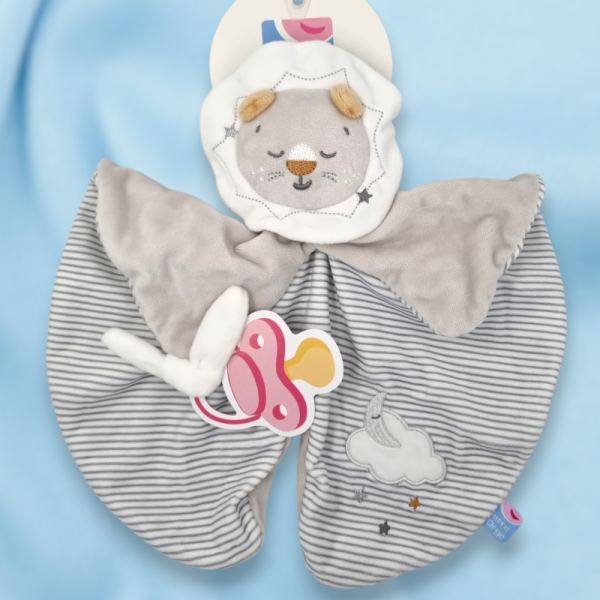 SOS doudou lion Sucre d'orge Doumou plat gris
