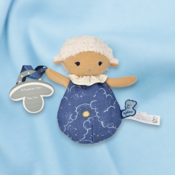 SOS doudou mouton KALOO attache tétine bleu environ 15 cm K221001
