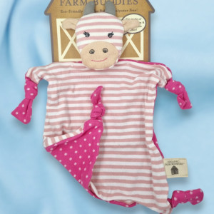 SOS doudou vache Organic Farm Buddies carré plat rayé rose et blanc