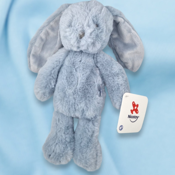 SOS doudou lapin NICOTOY peluche bleu 28 cm
