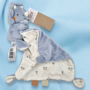 SOS doudou peluche dinosaure Tex Baby Carrefour bleu avec doudou carré plat attaché