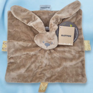 SOS doudou lapin Nattou Lapidou carré plat marron Moka phosphorescent