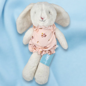 SOS doudou lapin OBAÏBI OKAÏDI peluche blanc combi-short fleurs rose