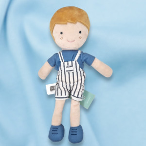 SOS doudou poupée  OKAÏDI OBAÏBI peluche petit garçon blond salopette