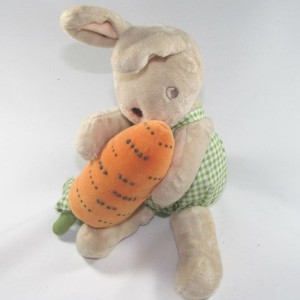 Doudou lapin Ikéa vichy vert et blanc carotte orange