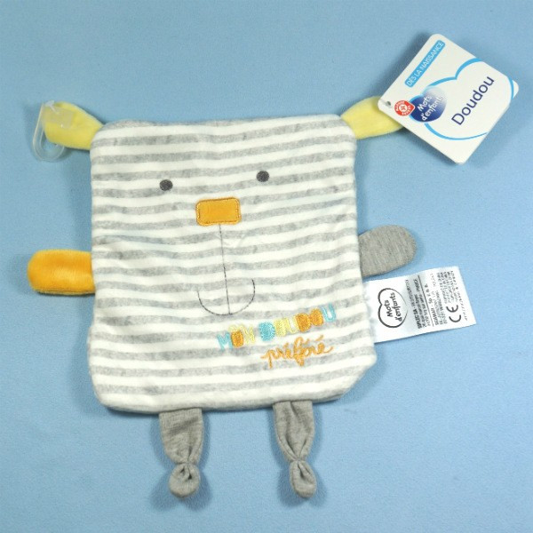 Doudou MOTS D'ENFANTS plat gris et blanc