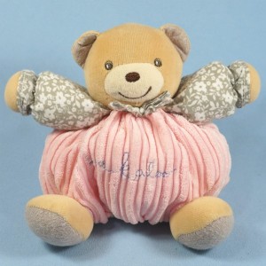 Ours KALOO Bohème doudou boule rose et beige NEUF