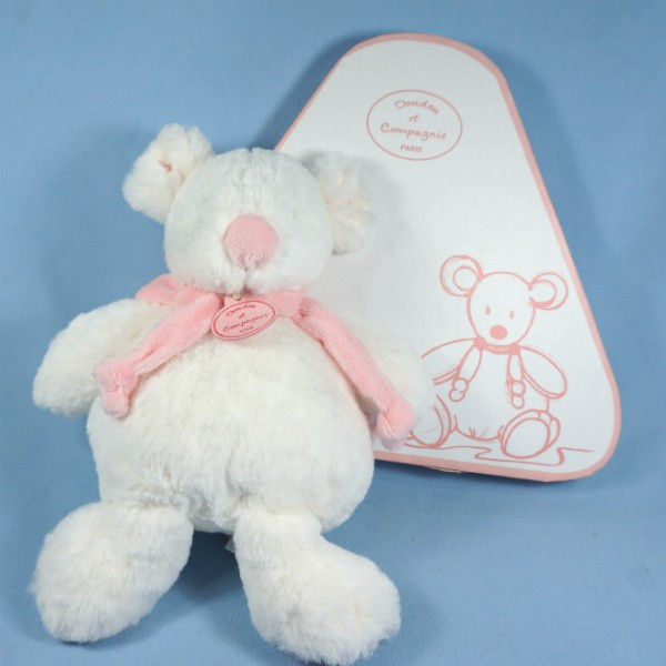 Souris DOUDOU ET COMPAGNIE blanc et rose GM