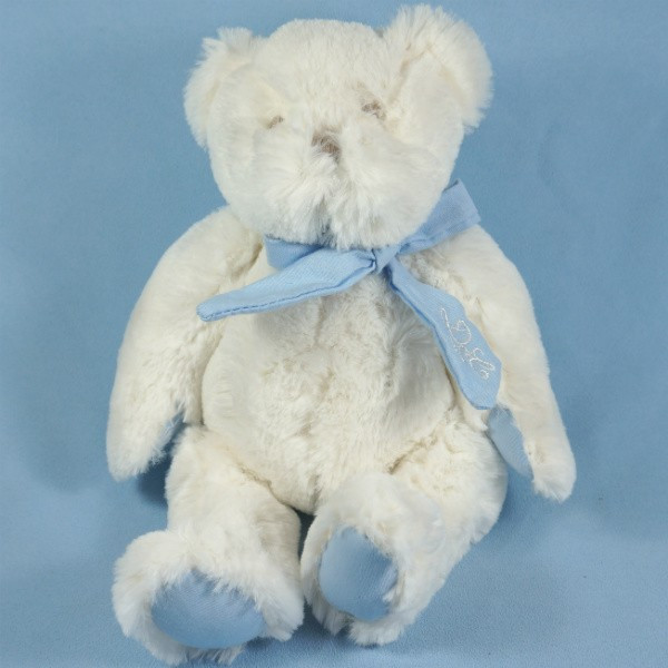 Ours DOUDOU ET COMPAGNIE blanc et bleu 25 cm
