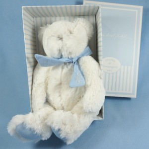Ours DOUDOU ET COMPAGNIE blanc et bleu 25 cm