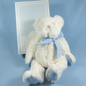 Ours DOUDOU ET COMPAGNIE blanc et bleu 25 cm