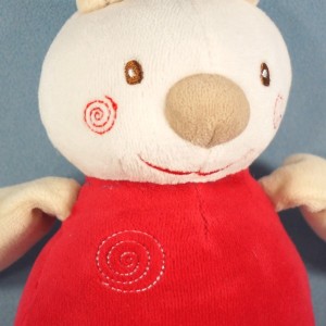 Lapin SUCRE D'ORGE doudou beige et rouge spirales