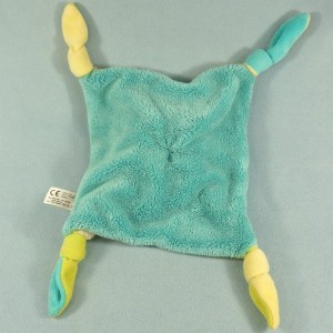 Sophie la girafe VULLI doudou carré plat bleu et vert