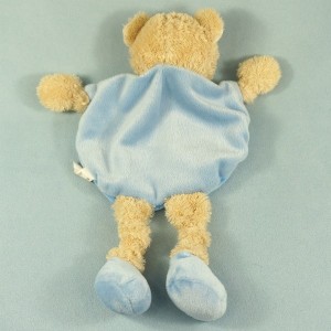 Ours TEX CARREFOUR doudou beige corps plat bleu
