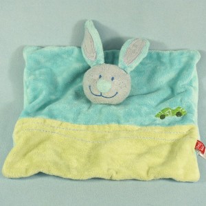 Lapin TEX CARREFOUR doudou plat bleu voiture