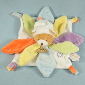 Ours DOUDOU ET COMPAGNIE carré plat blanc, pétales