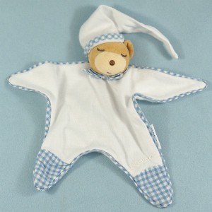 ours KALOO doudou plat blanc et bleu