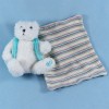 Ours OBAIBI doudou bouclette blanc sac à dos bleu mouchoir rayé