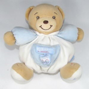 Ours KALOO doudou boule blanc et bleu