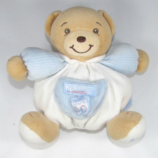 Ours KALOO doudou boule blanc et bleu
