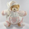 Ours KALOO doudou boule blanc et rose coeur