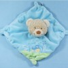 Ours TEX CARREFOUR doudou carré plat bleu et vert tracteur