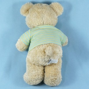 Doudou Ours TEX BABY beige pull rayé bleu et vert