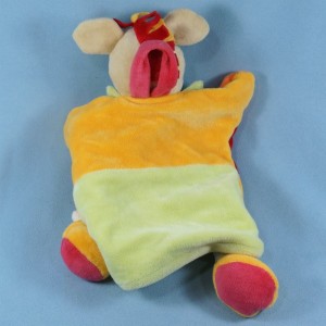 Cheval DOUDOU ET COMPAGNIE marionnette rouge et orange avec bébé