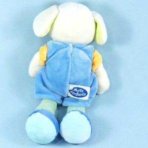 Chien MOTS D'ENFANTS doudou salopette bleu maison planète oiseau
