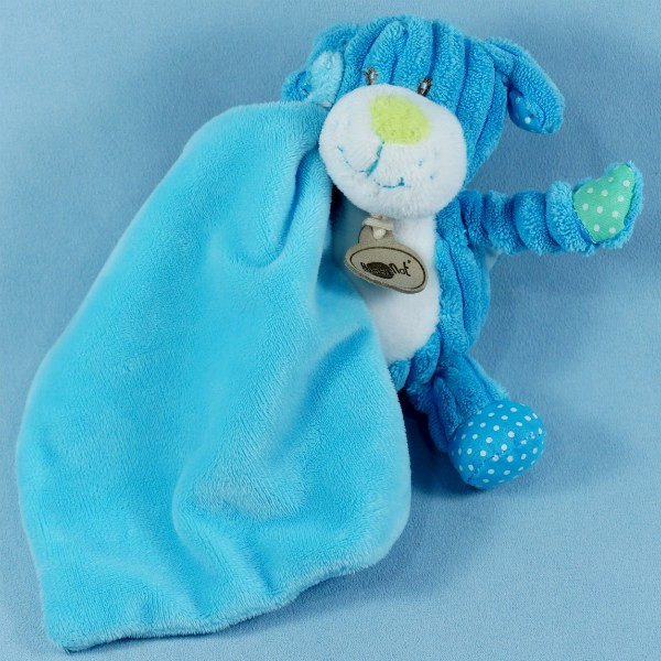 Chien BABY NAT' bleu côtelés avec doudou carré