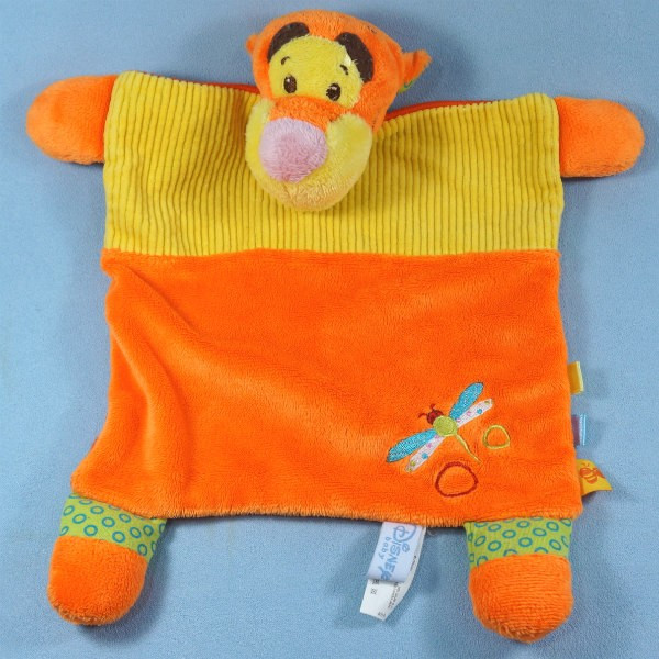 Tigrou DISNEY NICOTOY doudou carré plat orange et jaune libellule
