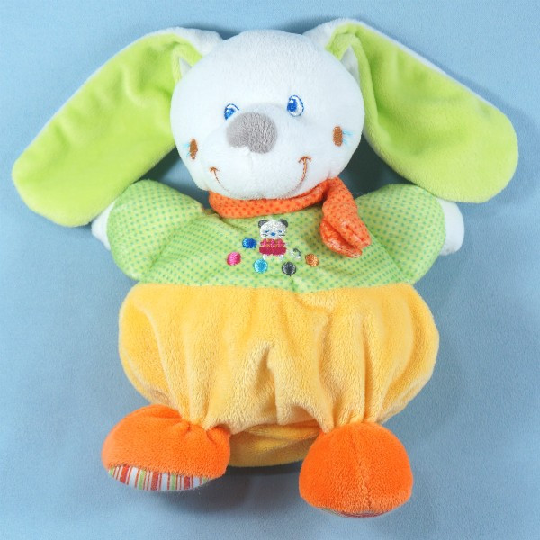 Lapin MOTS D'ENFANTS doudou blanc et vert jaune