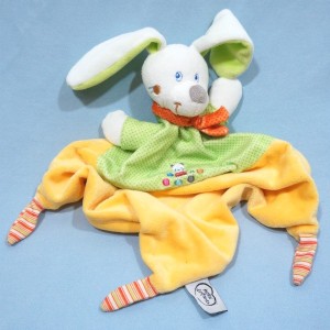 Chien MOTS D'ENFANTS doudou plat vert et jaune panda