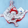 Ours MOTS D'ENFANTS doudou carré plat gris et rouge Petit Pin pon