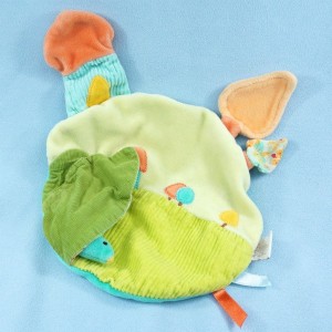 MOULIN ROTY doudou rond plat bleu et vert Balthazar et Valentine