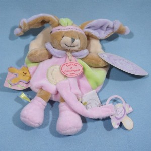Lapin Lila DOUDOU ET COMPAGNIE attache tétine rose