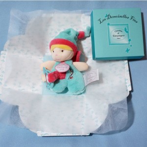 Demoiselle Fée DOUDOU ET COMPAGNIE rose et bleu turquoise attache tétine