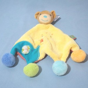 Ours KALOO Bliss doudou plat jaune pompons
