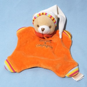 Ours DOUDOU ET COMPAGNIE carré plat orange