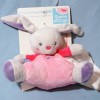 Lapin SUCRE D'ORGE sos doudou rose coeurs mouchoir coton blanc
