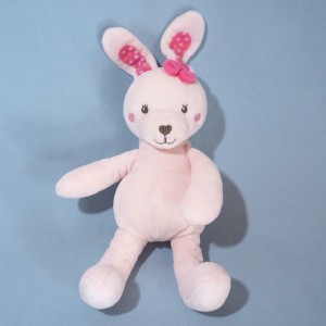 Lapin TEX CARREFOUR doudou rose noeud fushia