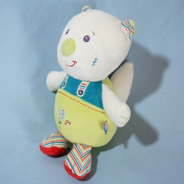 Chat SUCRE D'ORGE doudou blanc, vert anis