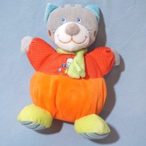 Chat MOTS D'ENFANTS doudou gris rouge orange écharpe verte